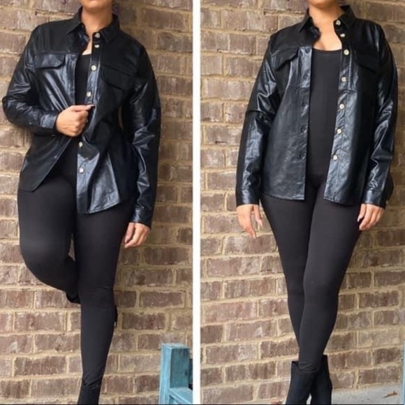 Aaron & Amber faux leather button down shirt. Medium. NWT - Picture 1 of 2